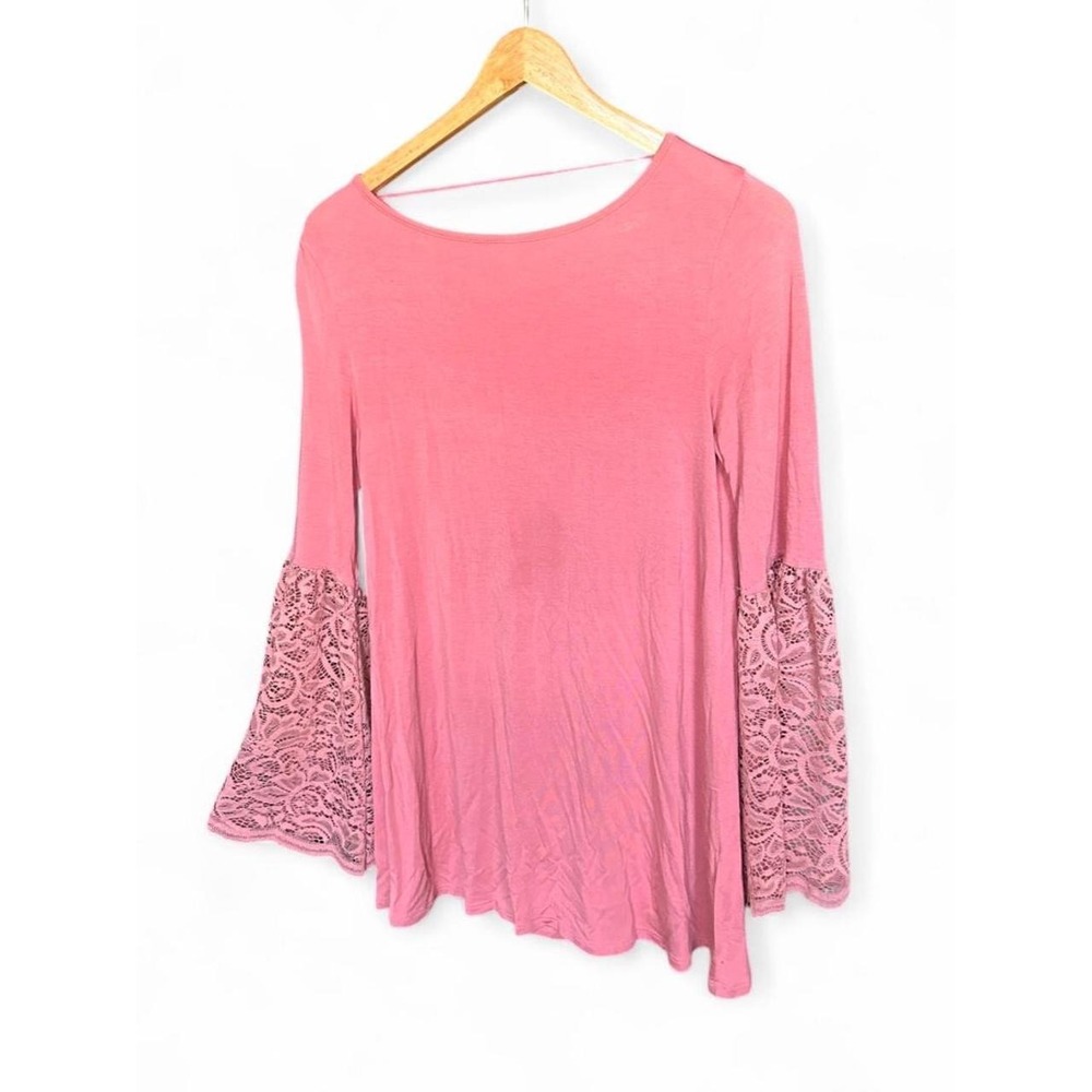 Lace Bell Sleeve Tunic Dusty Rose Whimsigoth Bohemian Cute Country Cowgirl Small - Picture 8 of 8
